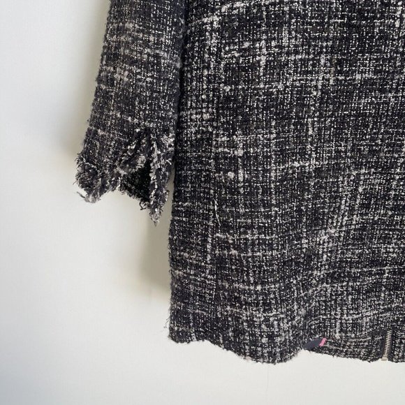 J Crew Tweed Swing Lady Coat in Raven Black Fringed Trim - Picture 3 of 8